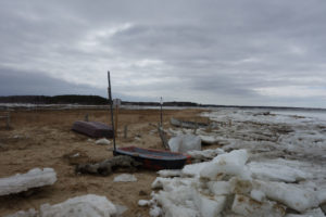 Shoreline-Ice-&-Skiffs,-Old-Wharf-Loagy-Bay,Wellfleet-Cape-Cod,-MA-Spring-2015